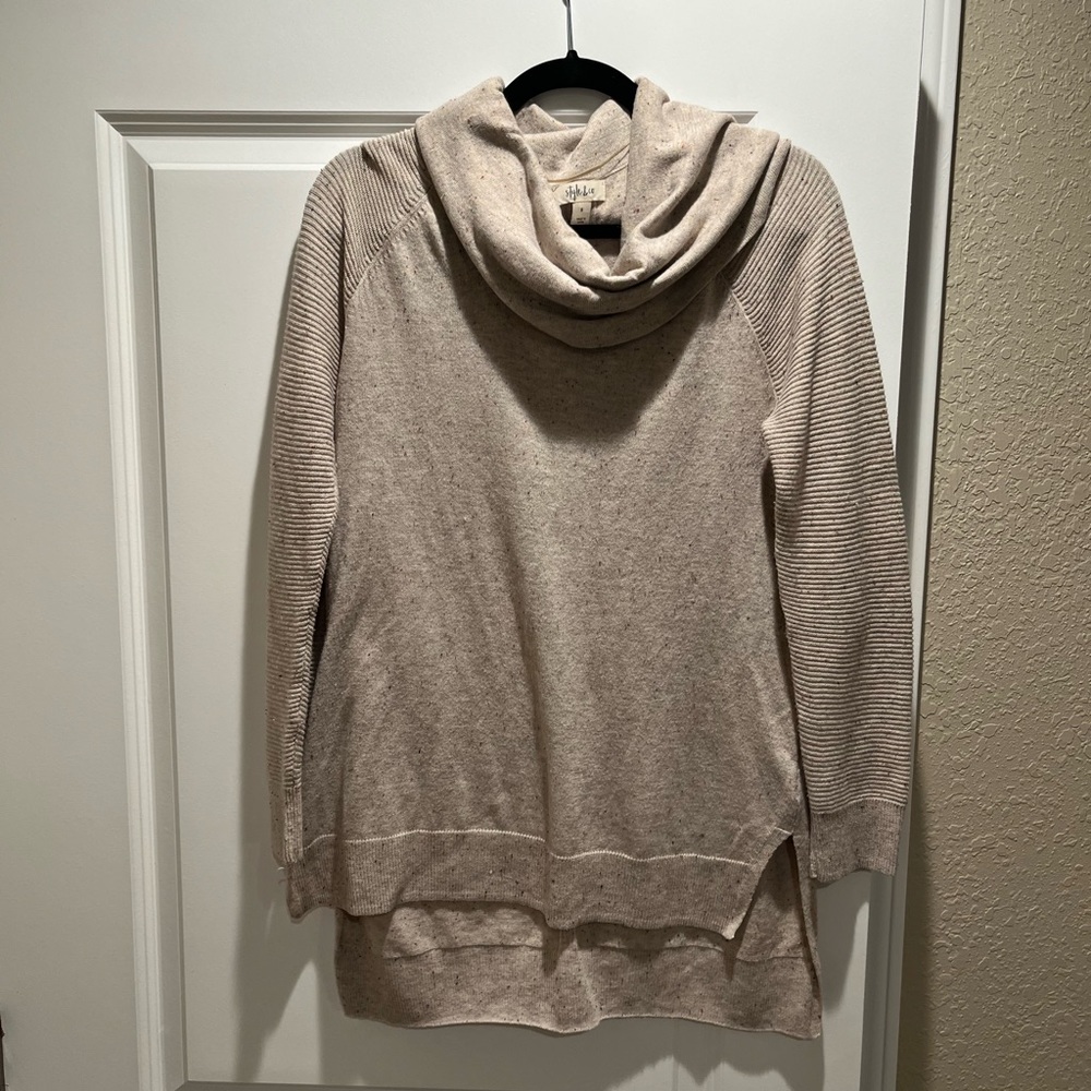 Style & Co. Sweater Cowl-Neck Speckled Beige